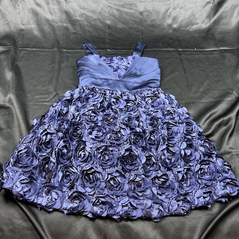 Rare Editions Navy Blue Mini Dress Size 10 Tank Flower Detail Prom/Homecoming